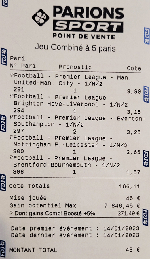 Historique du Top Ticket de Vincent19