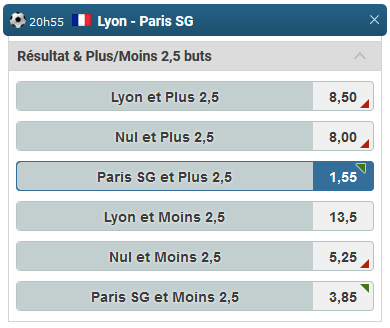 Pari 1N2 et Plus ou Moins buts